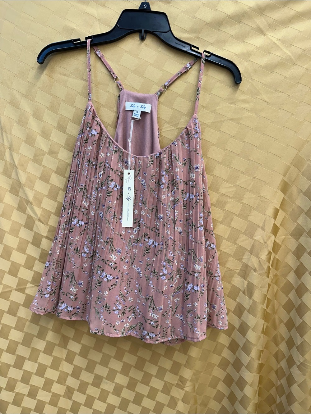 She + Sky Dusty Pink Floral Pleated Cami Tank